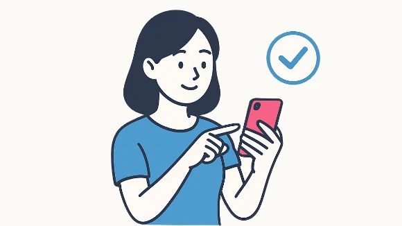 スマートフォンで動画をダウンロードしている女性のイラスト
