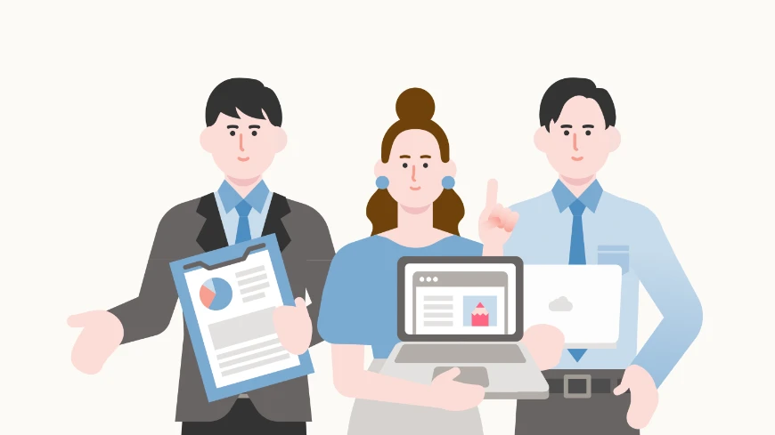 チームで協力しているイラスト