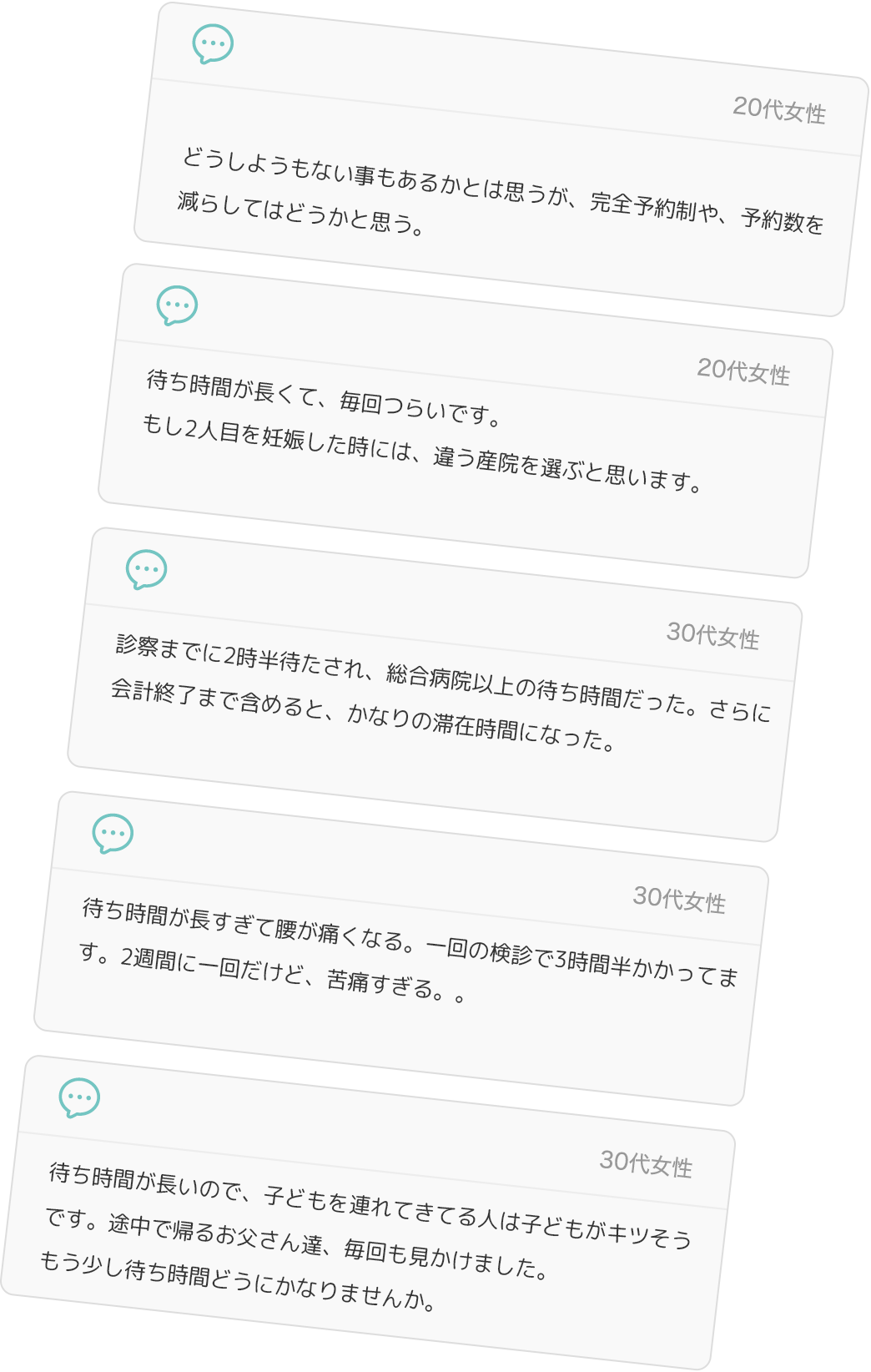 完全予約制にするか、予約数を減らしてはどうかと思う... 待ち時間が長くて毎回つらいです... 診察までに2時間半待たされ... 待ち時間が長すぎて腰が痛くなる... 待ち時間が長い... もう少し待ち時間どうにかなりませんか...